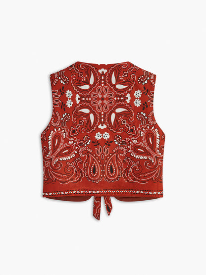 Paisley Desenli Bağcıklı Yelek