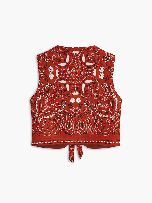 Paisley Desenli Bağcıklı Yelek