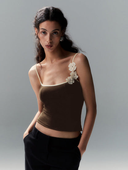 Çiçek Desenli Kontrast Kenar Bodycon Atlet Üst
