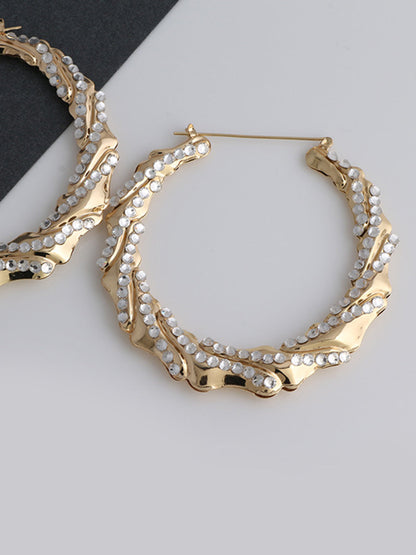 Rhinestone Bamboo Halka Küpe