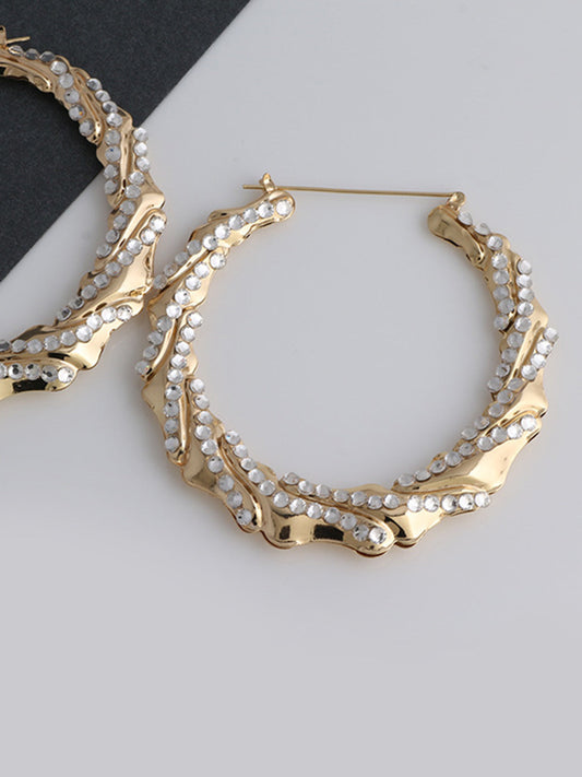 Rhinestone Bamboo Halka Küpe