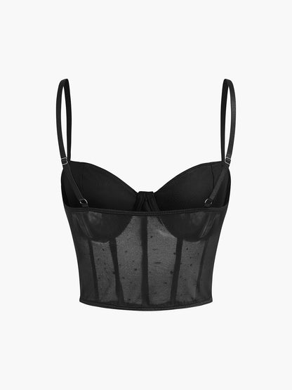 Semi-Sheer Mesh Polka Dot Corset Top