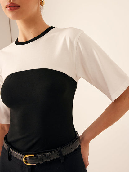 İki Tonlu Stretch Jersey Tişört