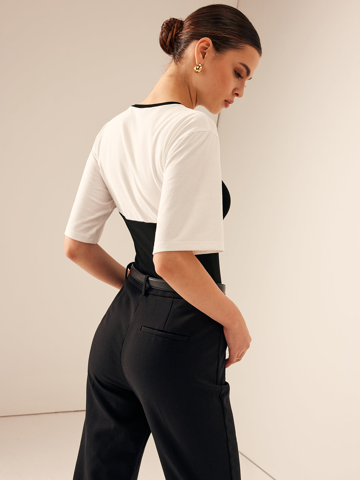 İki Tonlu Stretch Jersey Tişört