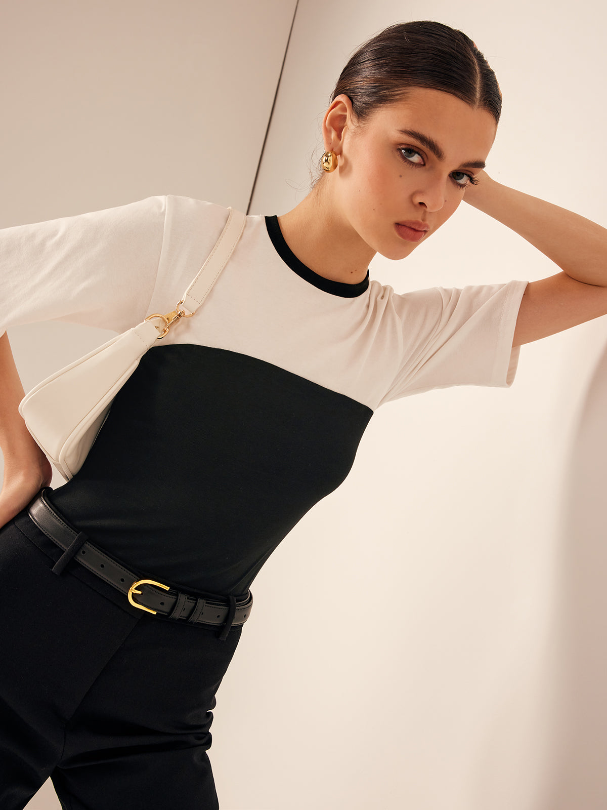 İki Tonlu Stretch Jersey Tişört