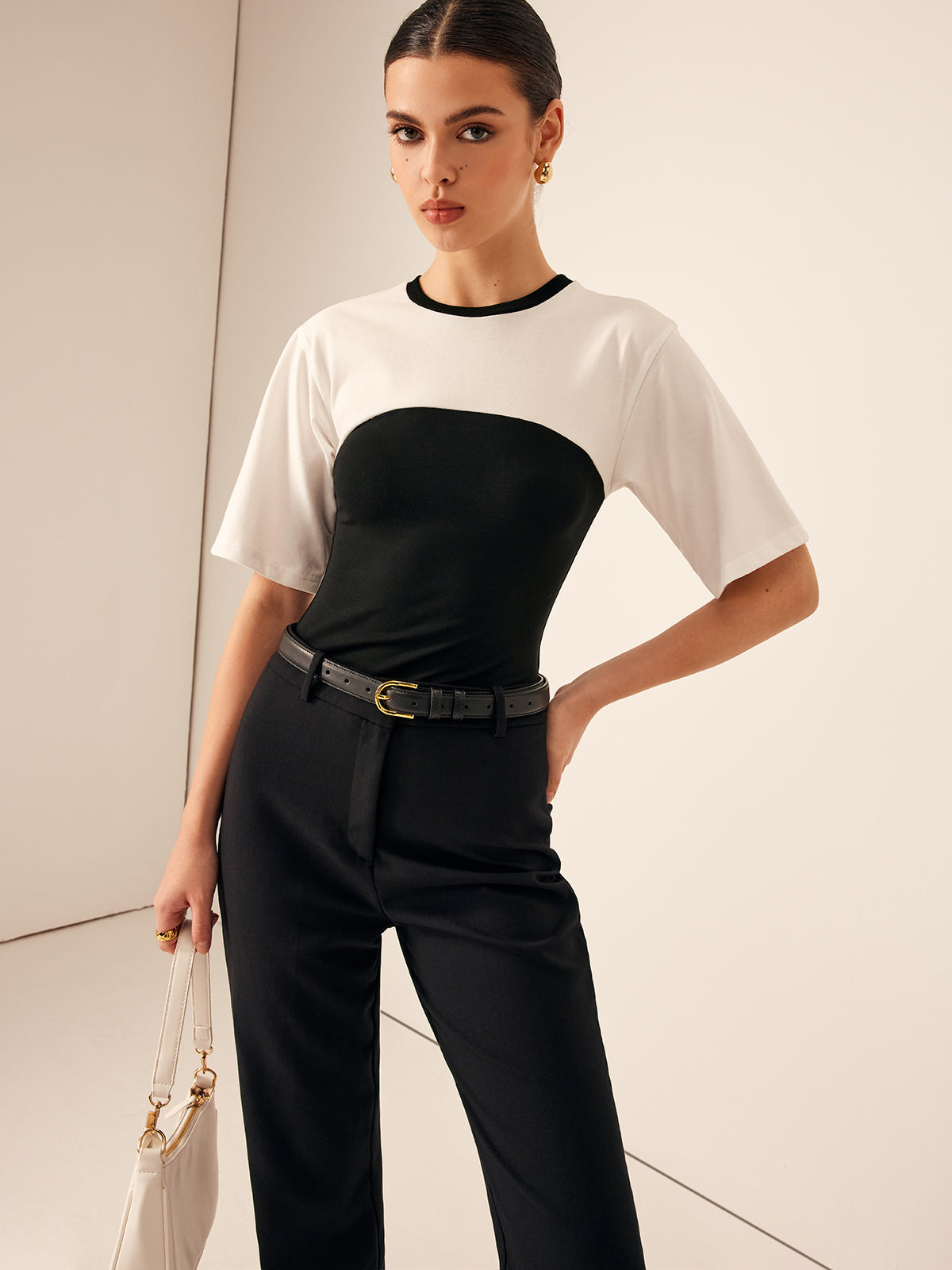 İki Tonlu Stretch Jersey Tişört