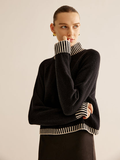 Mock Neck Kontrast Çizgili Kazak