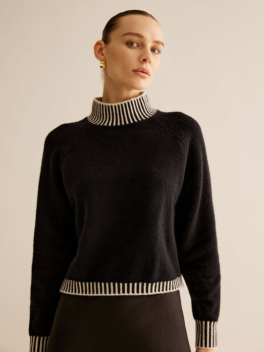 Mock Neck Kontrast Çizgili Kazak
