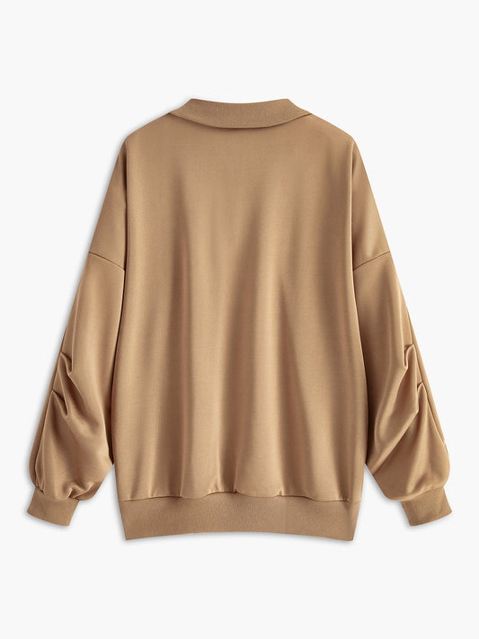Dügmeli Fermuar Kapüşonlu Sweatshirt