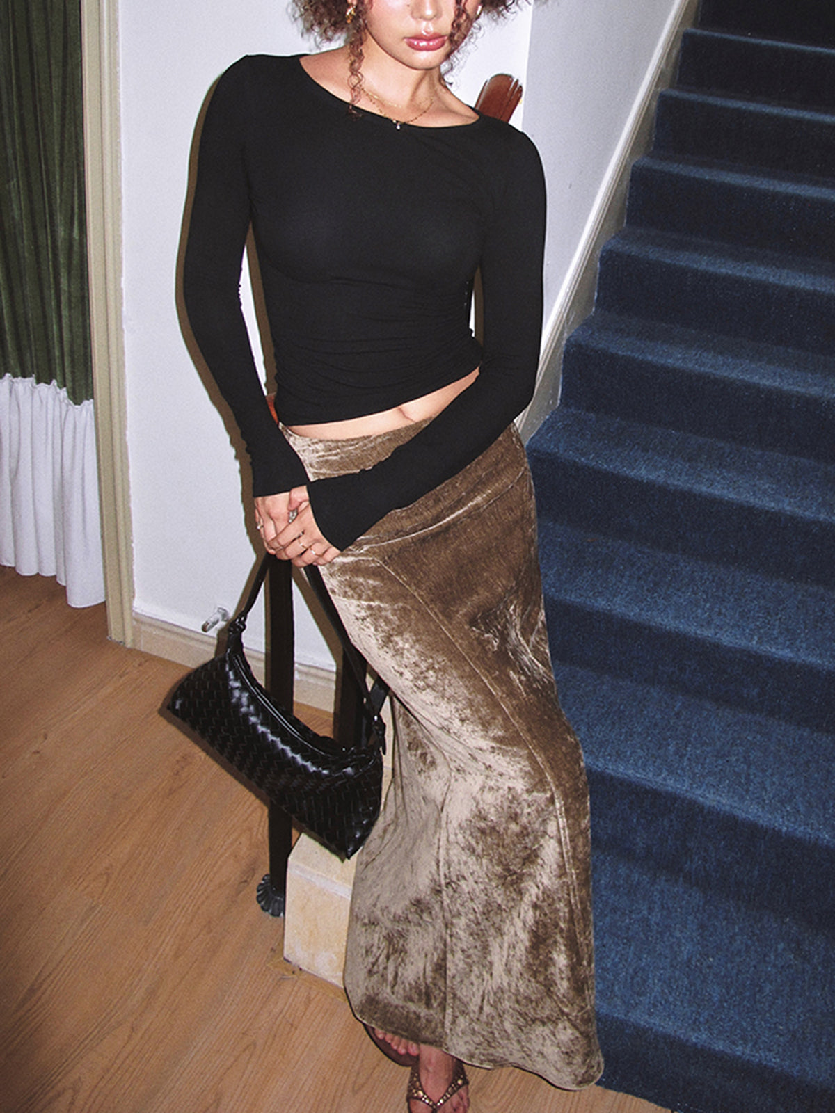 Pileli Kadife Maksim Etek