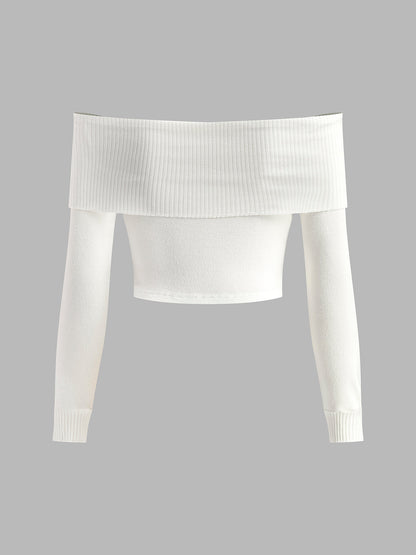 Yarışmalı Off-Shoulder Triko Üst