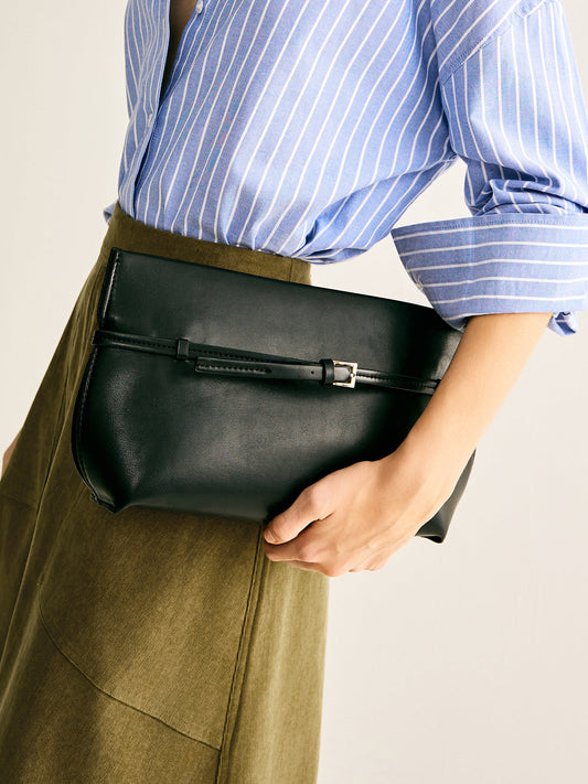 Kemer Dekorlu Bölmeli Clutch Çantası