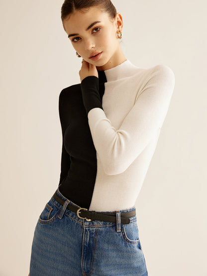 Yün Karışımlı İki Renkli Skinny Örgü Üst