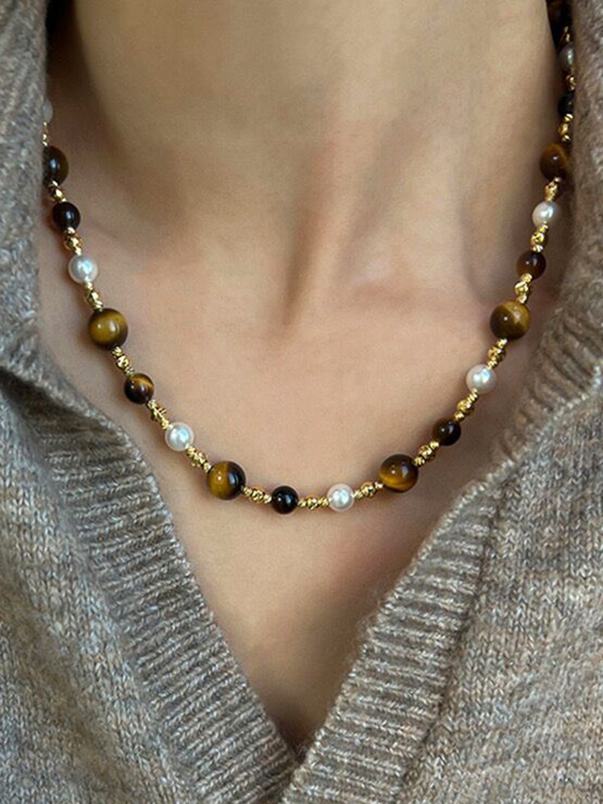 Kaplan Gözü Taşı Choker Kolye