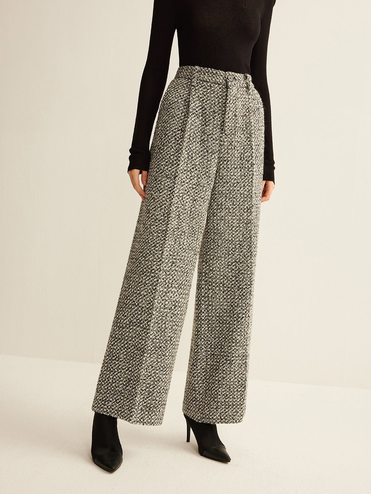 Yün Karışımı Tweed Pantolonlar