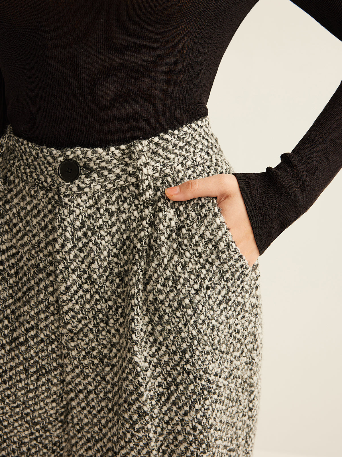 Yün Karışımı Tweed Pantolonlar