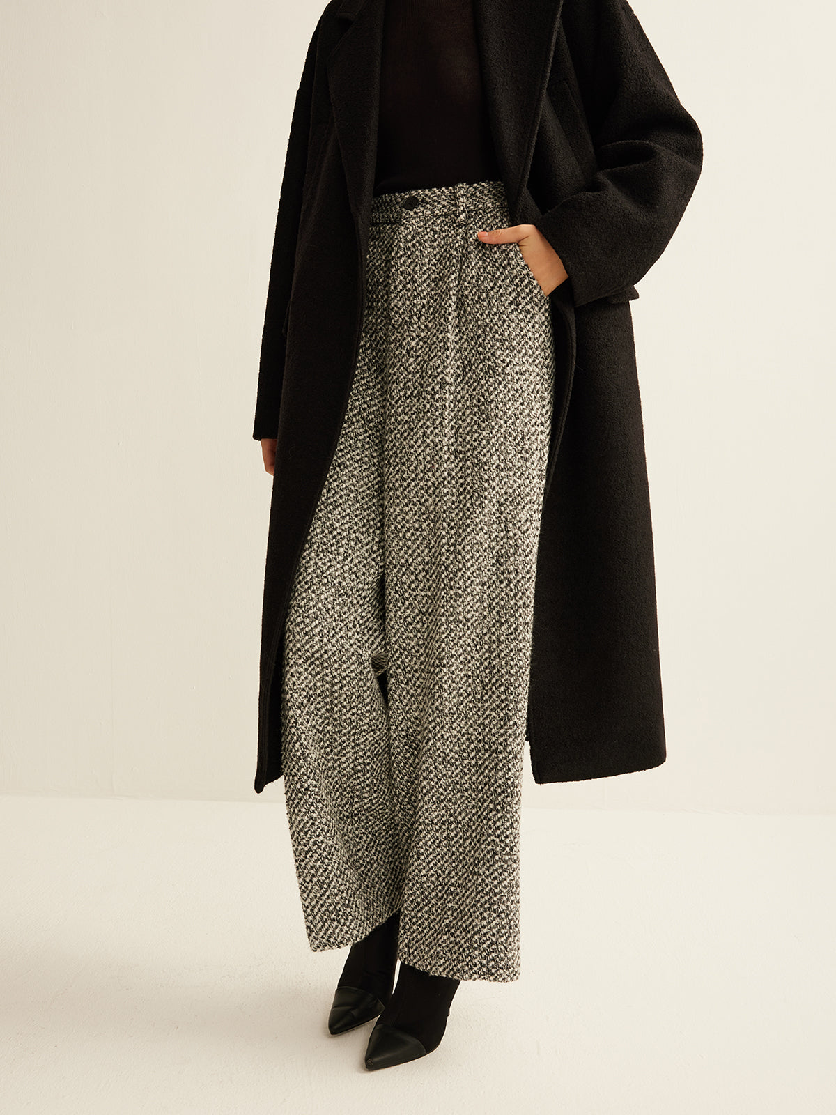 Yün Karışımı Tweed Pantolonlar