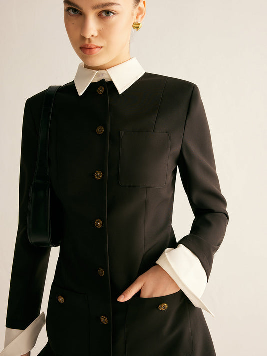 Ayarlanabilir Yaka Dar Blazer Elbise