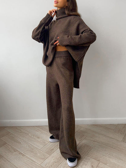 Düz Yüksek Yakalı Örgü Pantolon Takımı