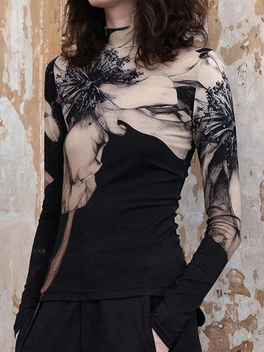 Mock-Neck Tye Dye Baskılı Gömlek