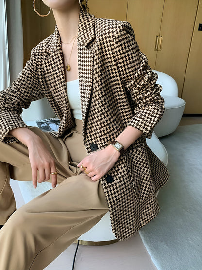 Houndstooth Kemerli Ayrık Ceket