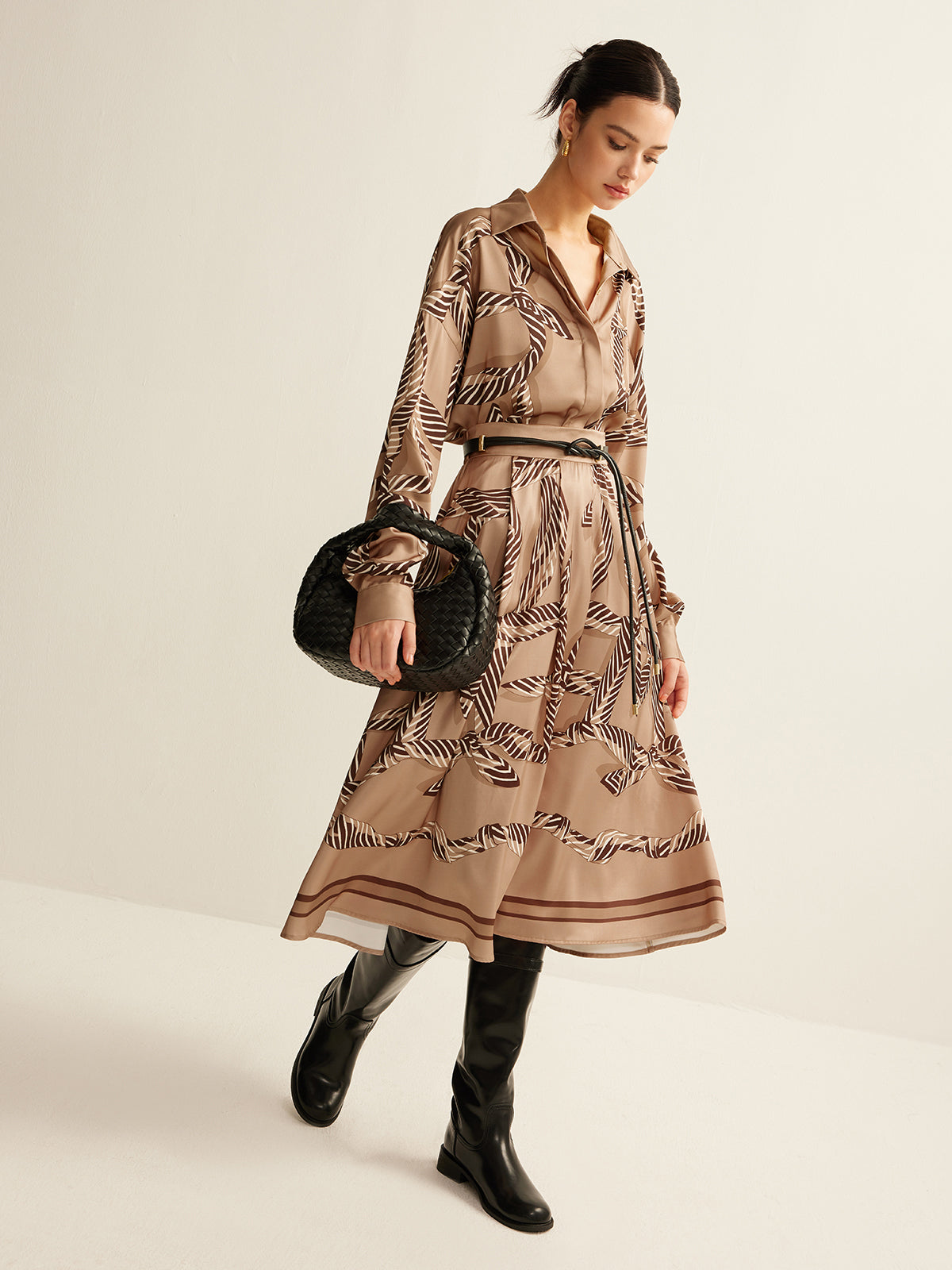 Boheme Baskılı Midi Etek Kemer Olmadan