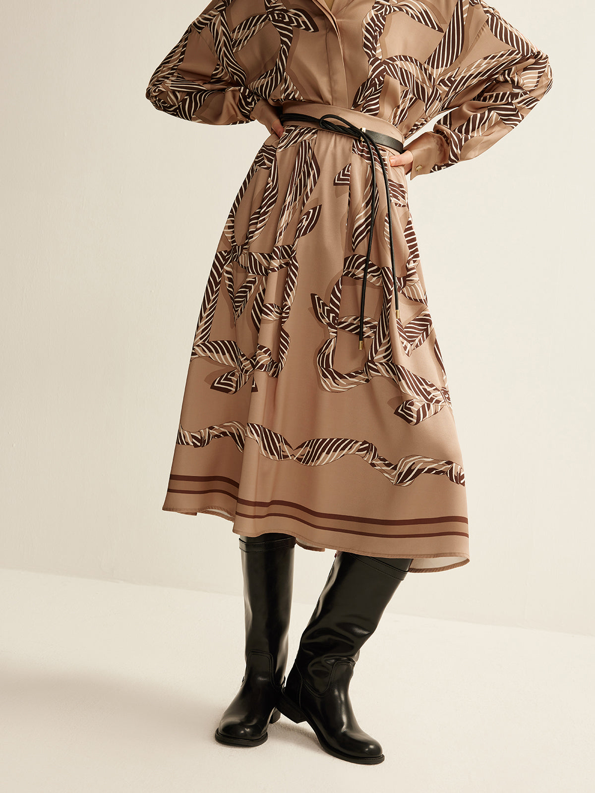 Boheme Baskılı Midi Etek Kemer Olmadan