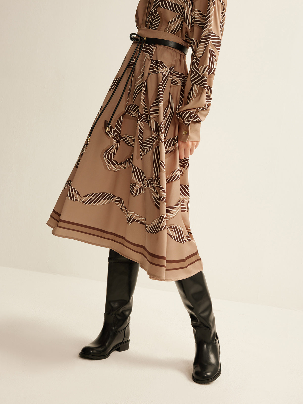 Boheme Baskılı Midi Etek Kemer Olmadan