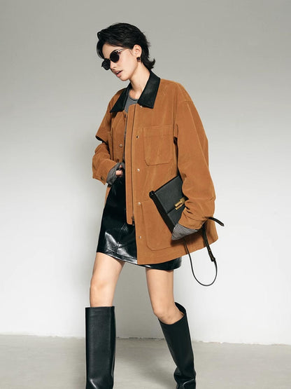 Kontrast Yaka Oversized Süet Ceket