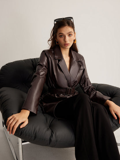 Kullanışlı PU Deri Kemerli Ceket