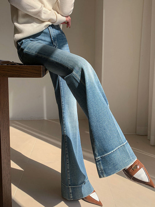 Yıkanmış Slim Drapeli Denim Pantolonlar