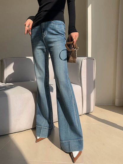 Yıkanmış Slim Drapeli Denim Pantolonlar