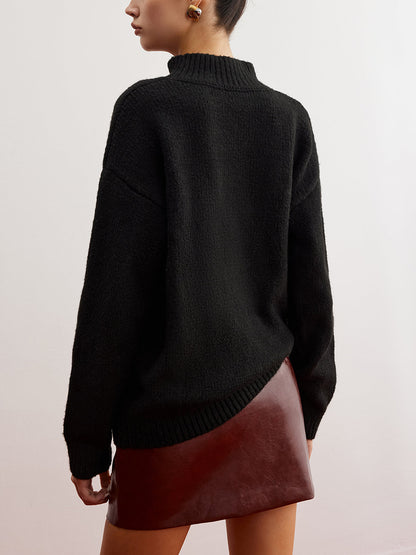 Mock Neck Çiçek Desenli Shift Kazak