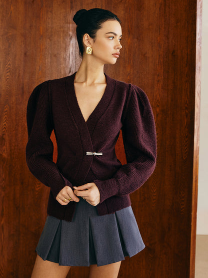 V-Yaka Puff-Sleeve Hırka