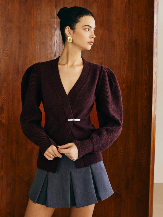 V-Yaka Puff-Sleeve Hırka
