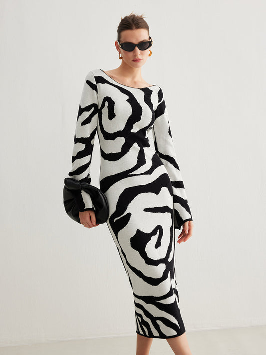 Zebra Çan Kol Kazak Elbise
