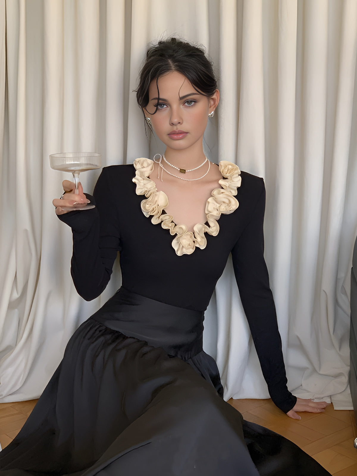 Pamuk Çiçekli Dantel Slim Tişört