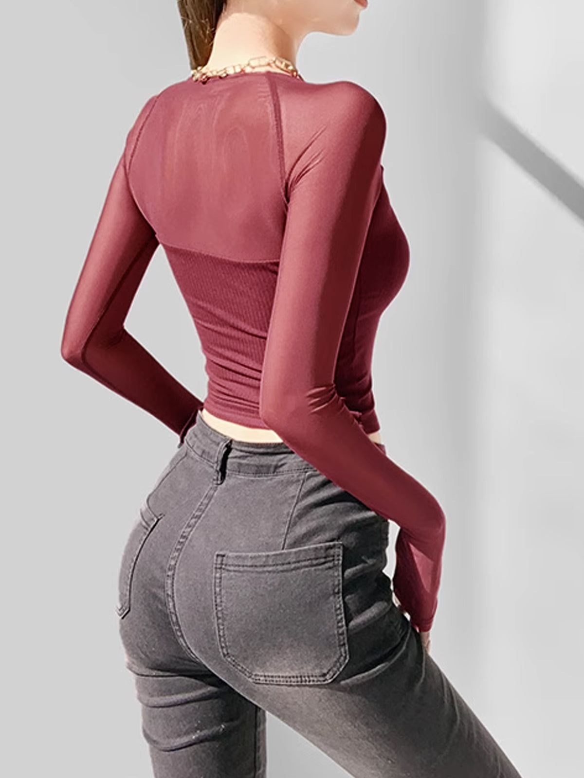 Kare Yaka Şifon Panel Kısa Tişört