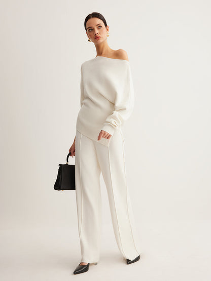 Wool Blend Asymmetric Collar Knit Blouse