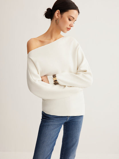 Wool Blend Asymmetric Collar Knit Blouse