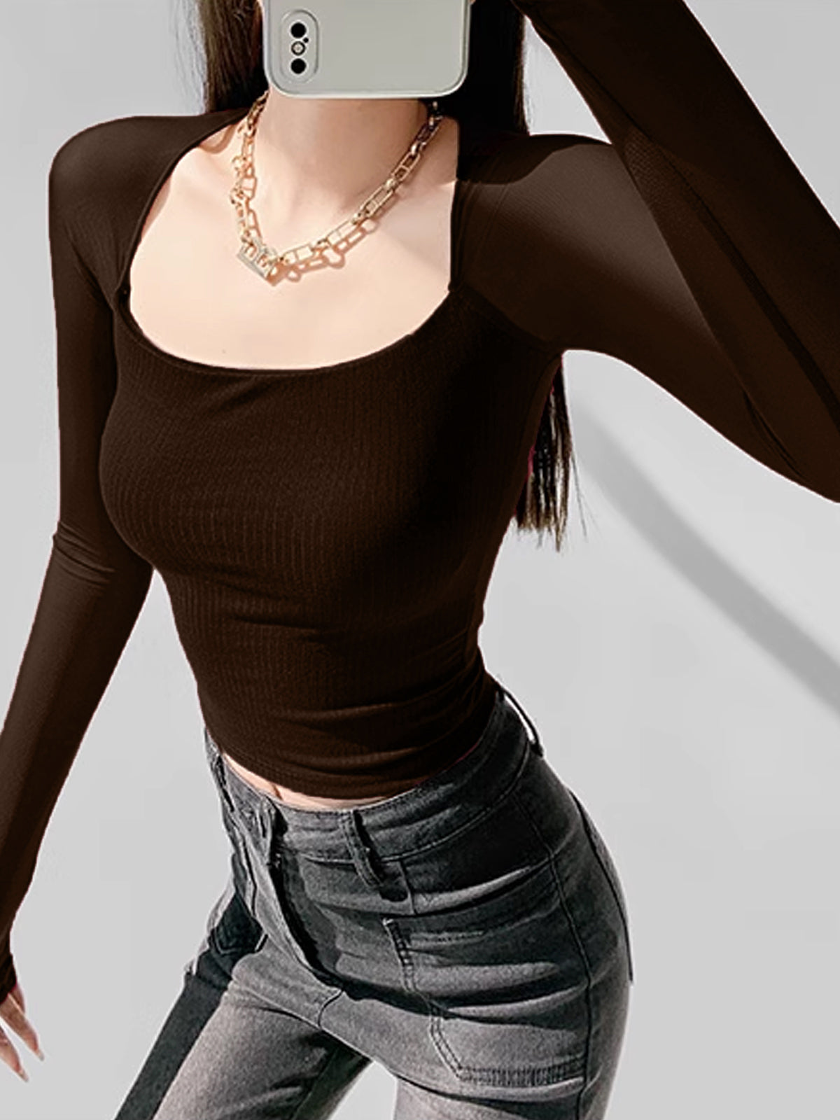 Kare Yaka Şifon Panel Kısa Tişört