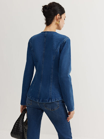 Düğmeli Denim Dar Ceket