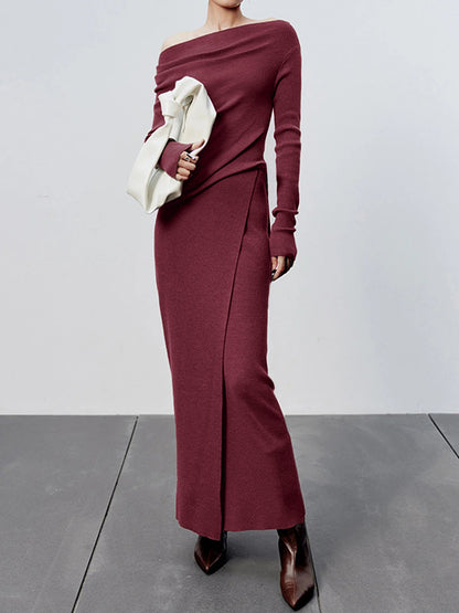 Karamel Renk Kesik Maxi Triko Etek