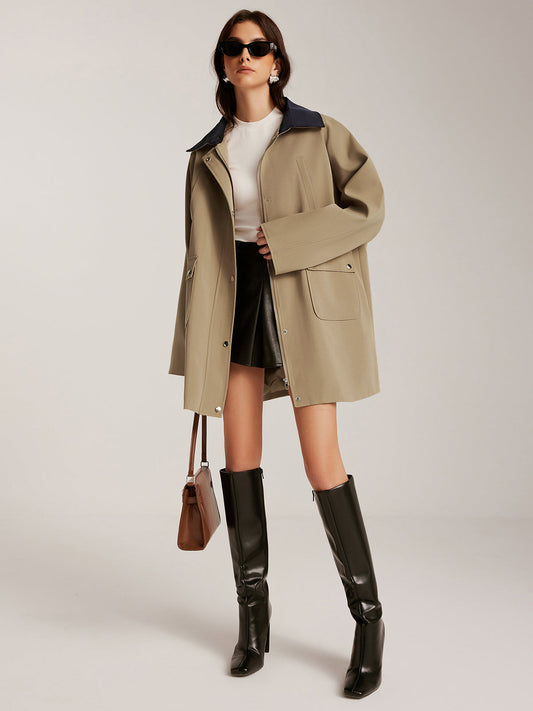 Farklı Yaka Fermuarlı Oversize Trençkot
