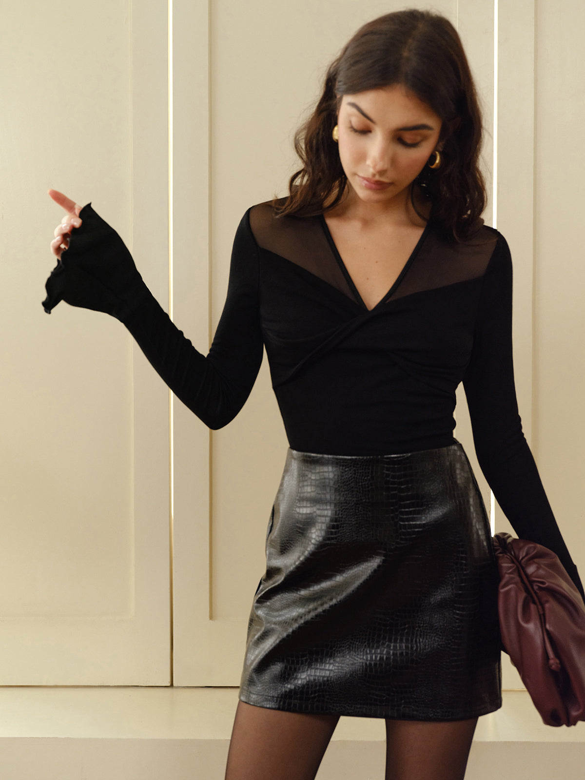 V-Yaka Ağı Mesh Panel Hırka