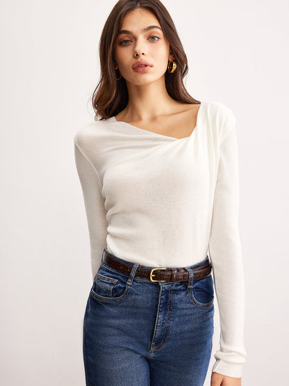 Wool Blend Pleated Knit Blouse