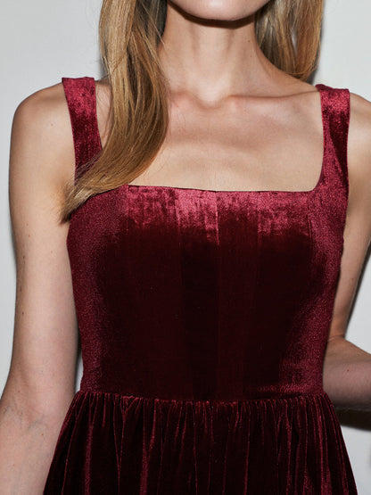 Velvet Ruffled Strap Mini Dress