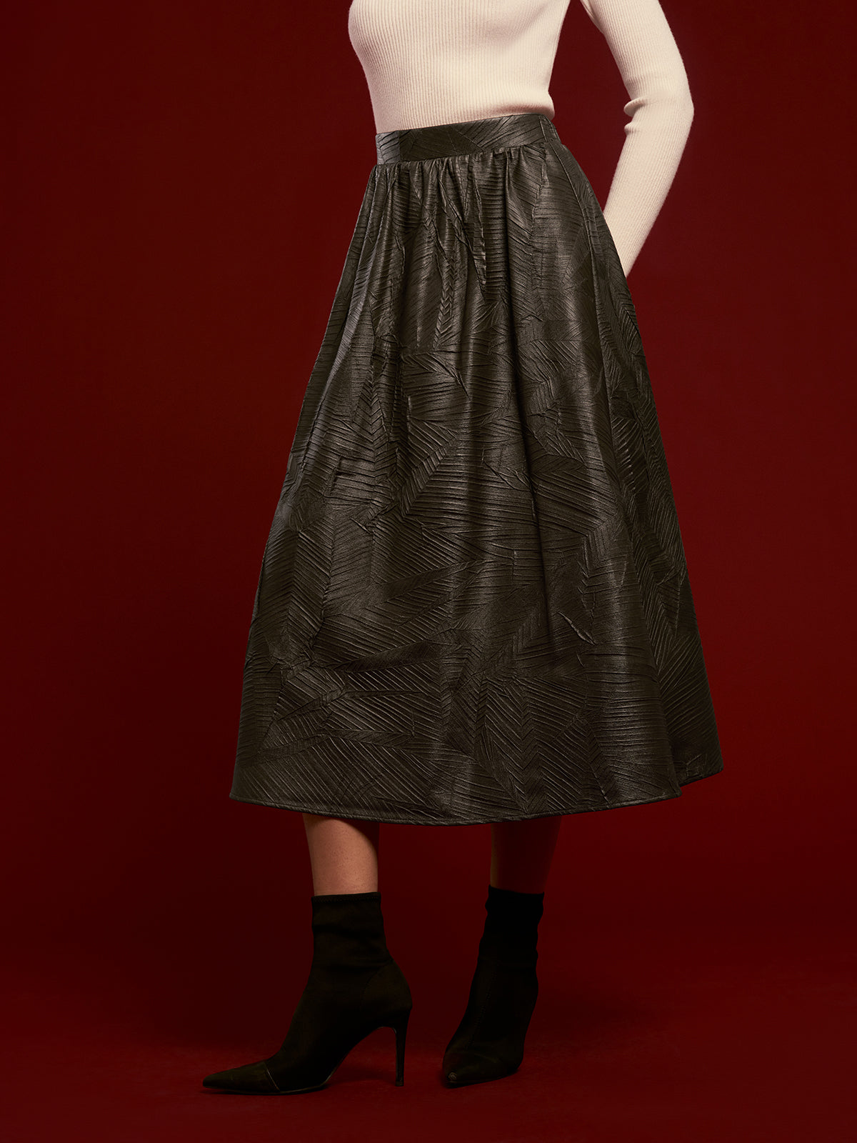 Kemer Olmadan Retro Yapay Deri Etek