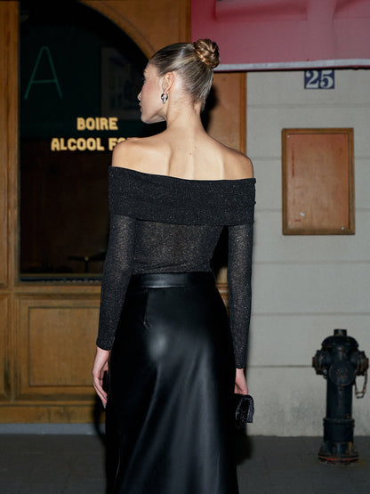 Romantik Off-Shoulder Purl Üst