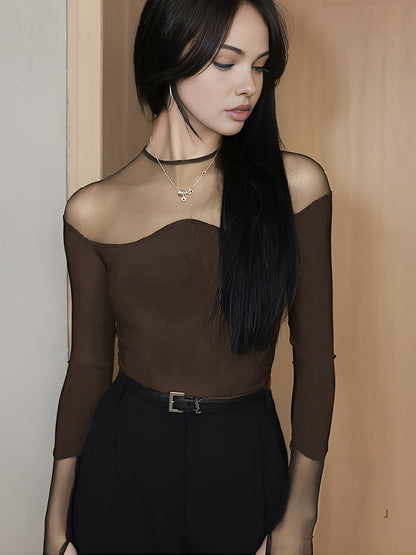 Arka Fermuarlı Şeffaf Panel T-Shirt